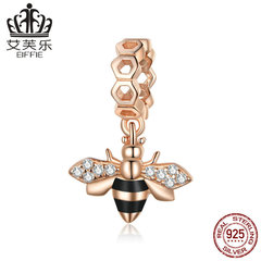 艾芙樂純銀吊墜s925小蜜蜂吊墜手鍊 鍍玫瑰金鋯石昆蟲墜子BSC370