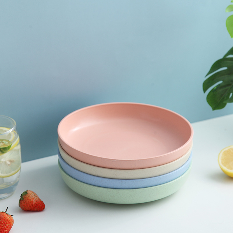 21cm Wheat Straw Plate Large Creative Plastic Dish Dinner Plate Cute Drop-Resistant Dish Internet Celebrity Tableware Set