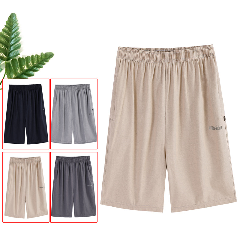 男士短裤夏季外穿棉麻中老年五分裤男运动裤休闲潮流亚麻沙滩裤