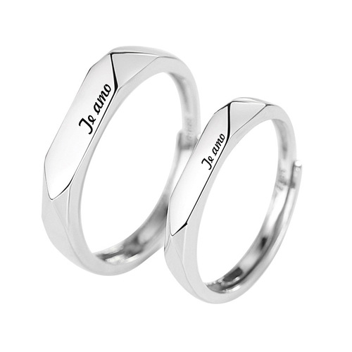 S925 silver couple ring men and women sterling silver Italian I love you rhombus face simple silver proposal ring