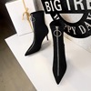 Women’s boots slim heel high heel suede metal chain front zipper boots