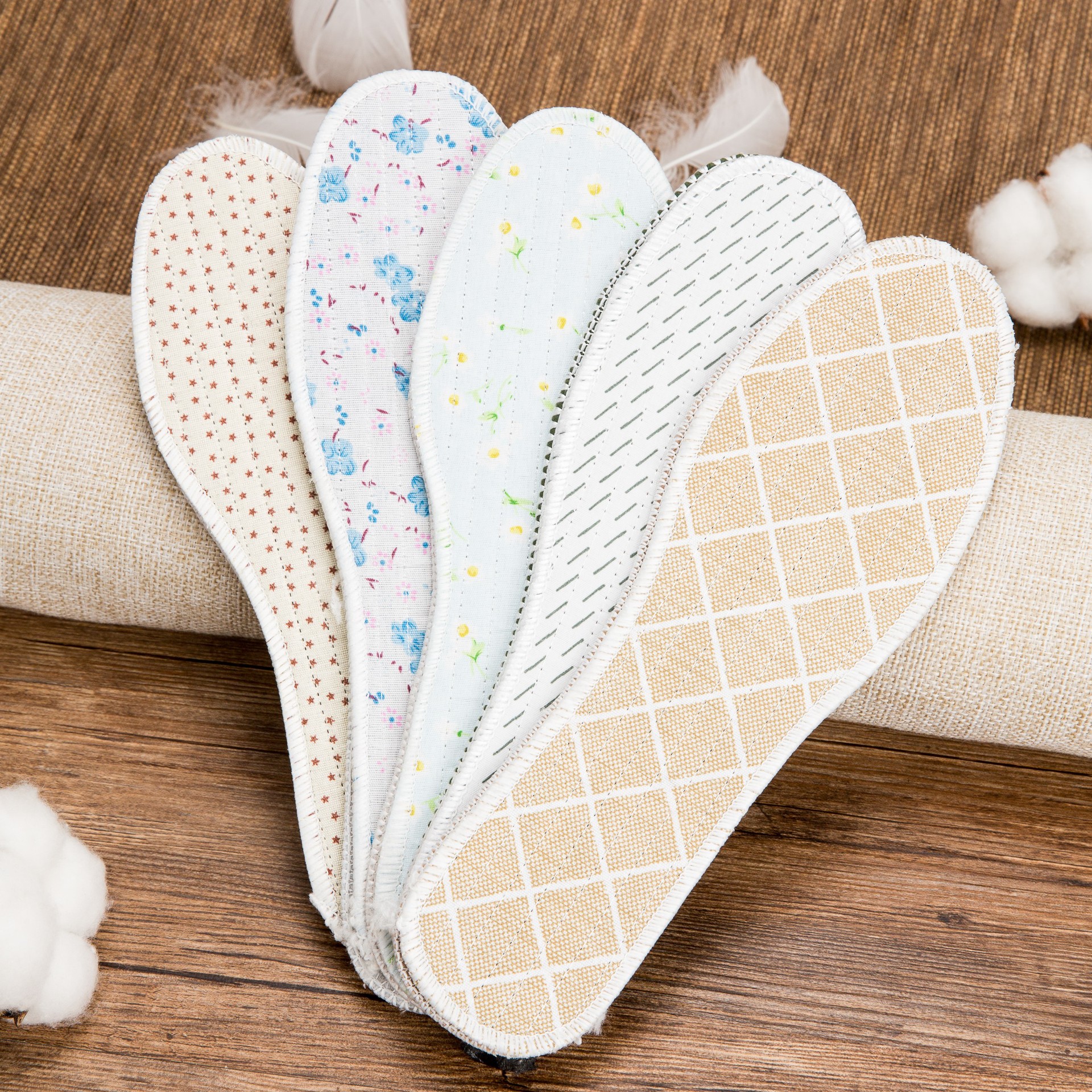 足怡康廠家多款式防臭小花布加厚藥物清新蘭花香薰鞋墊吸汗男女