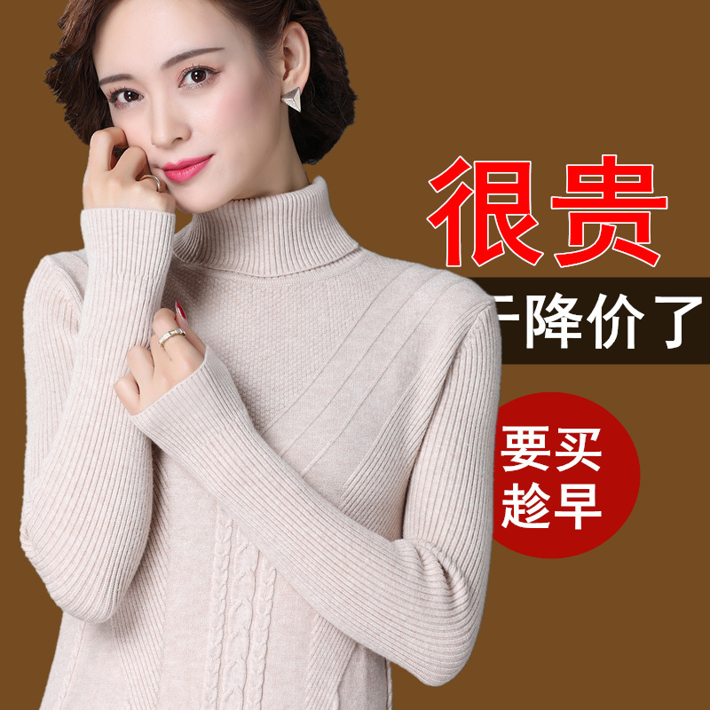 2020冬季新款华哥弟情加厚毛衣女简约妈妈装弹力高领羊绒打底衫