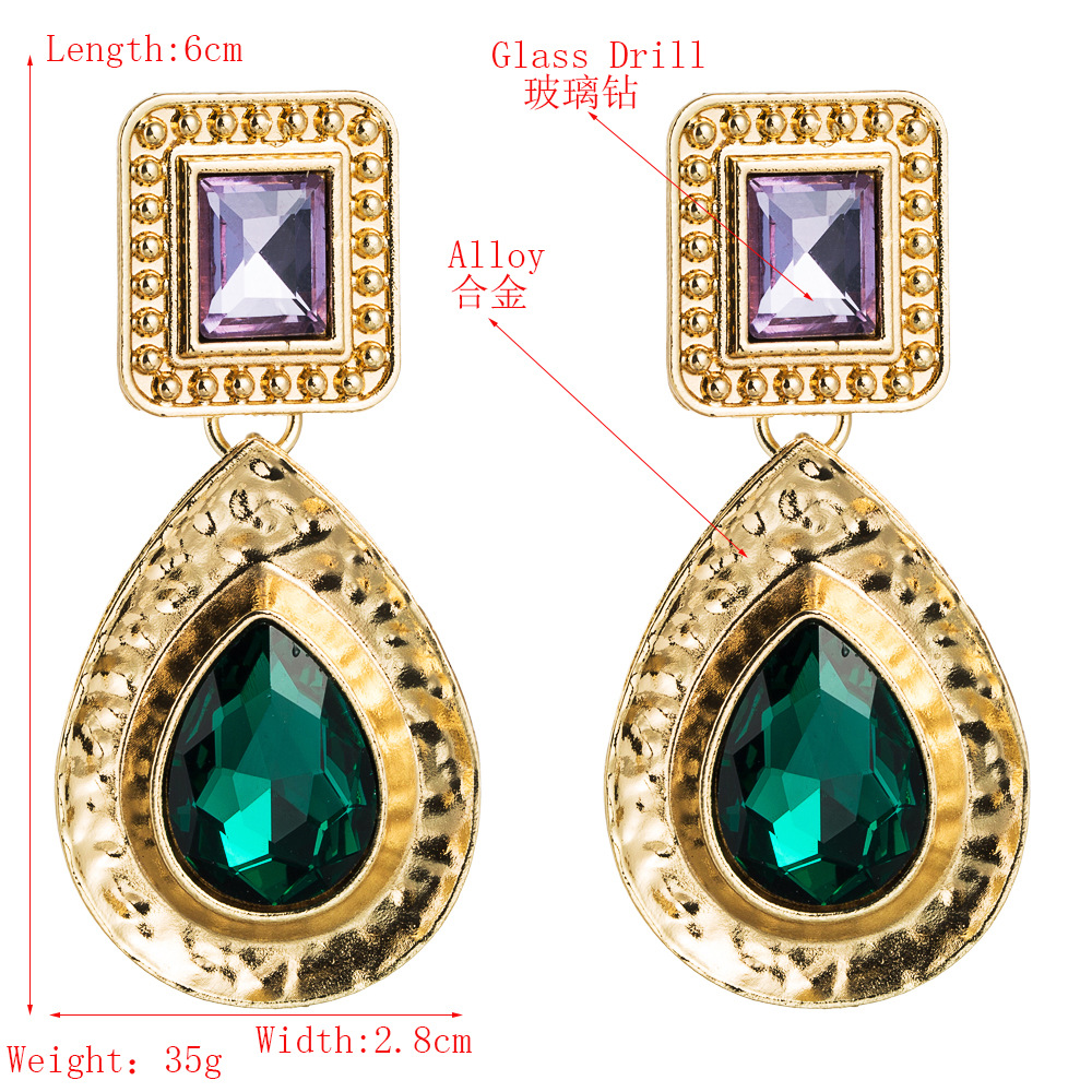 Za Simple Golden Drop-shaped Alloy Inlaid Glass Diamond Earrings European And American Court Style Retro Metal Earrings Earrings Female display picture 1