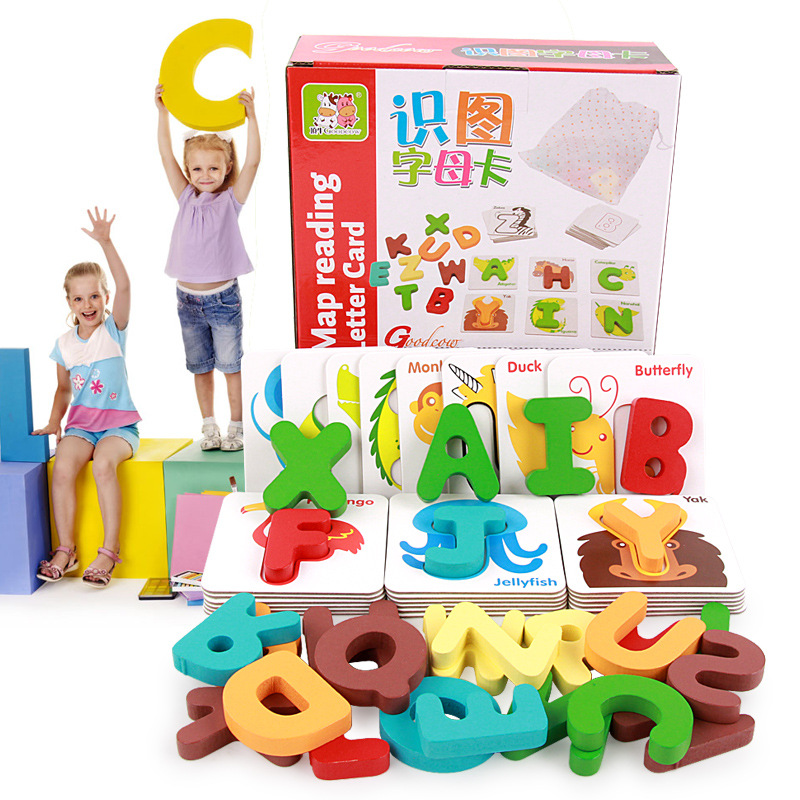 Pre-school children auxiliary Teaching aids english letter number card Early education Puzzle wooden  Toys
