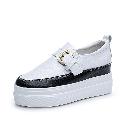 Genuine leather inner height-increasing white shoes for women in spring and autumn new Korean style versatile slim-soled casual sports shoes loafers