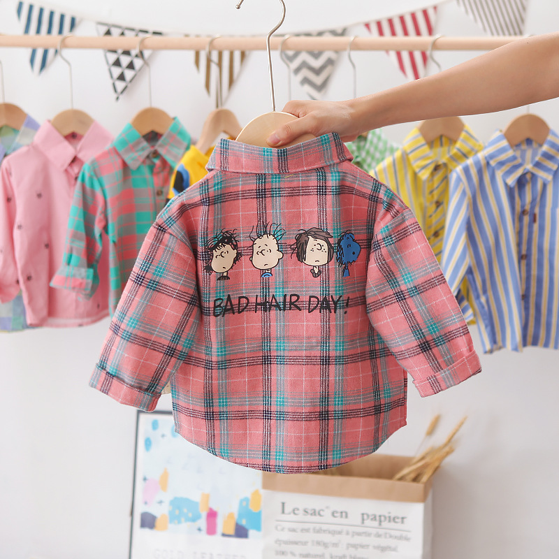 Camisa de manga larga para niños Plaid Baby Spring Top cardigan para niños ropa para niños Camisa de solapa de primavera y otoño para niños de estilo occidental