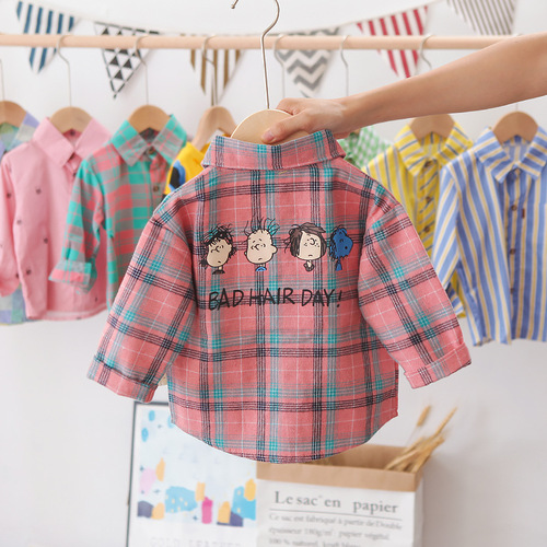 Children's Long-Sleeve Plaid Shirt Spring Outfit Top Toddler Knit Sweater Cute Kids Autumn/Winter Collar Shirt