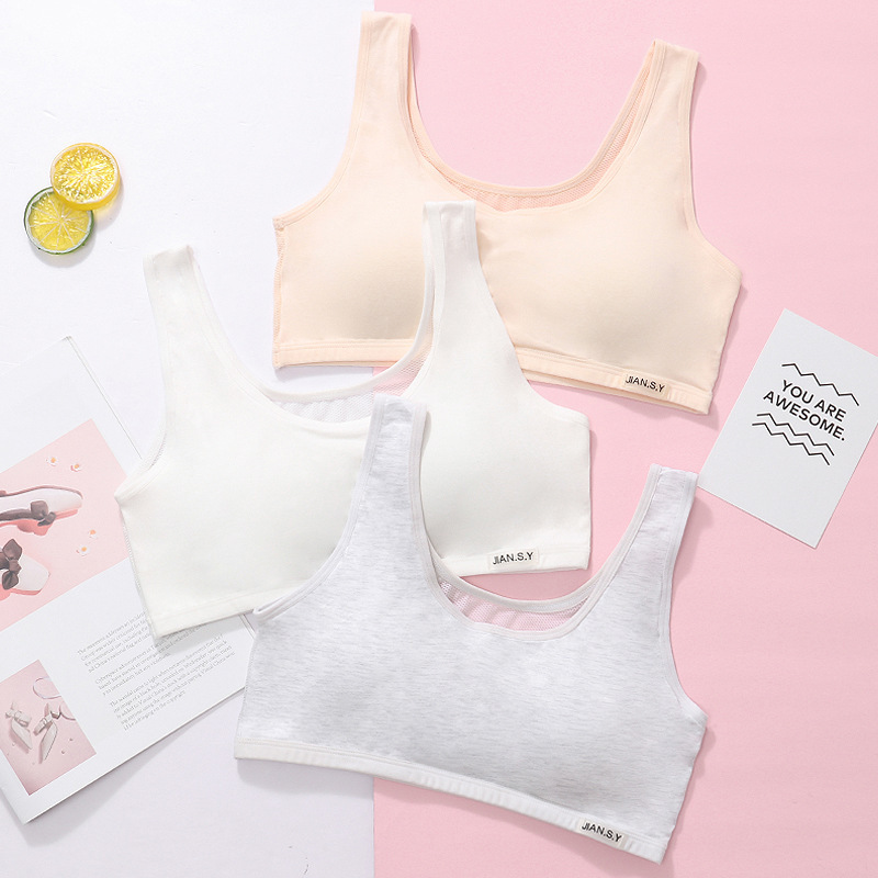 2022 New Cotton Underwear Developmental Bra Girl's Vest Wide Shoulder Strap Full Cup Anti-bump Student Bra