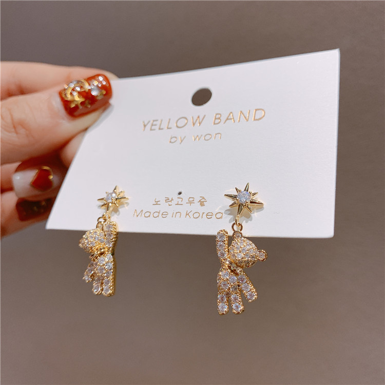 1 Pair Cute Streetwear Bear Plating Inlay Alloy Artificial Gemstones Drop Earrings display picture 2