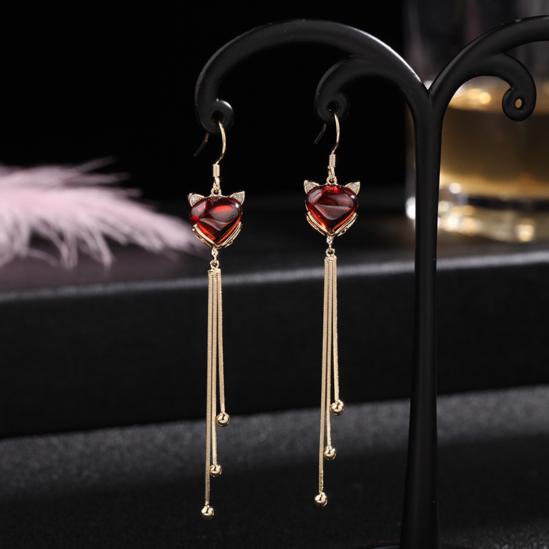 New Trendy Long Fox Tassel Earrings Retro Earrings 925 Silver Needle Earrings Wholesale Nihaojewelry display picture 7