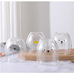 ins風家用雙層水杯小熊杯早餐牛奶杯小貓玻璃杯動物男女情侶創意