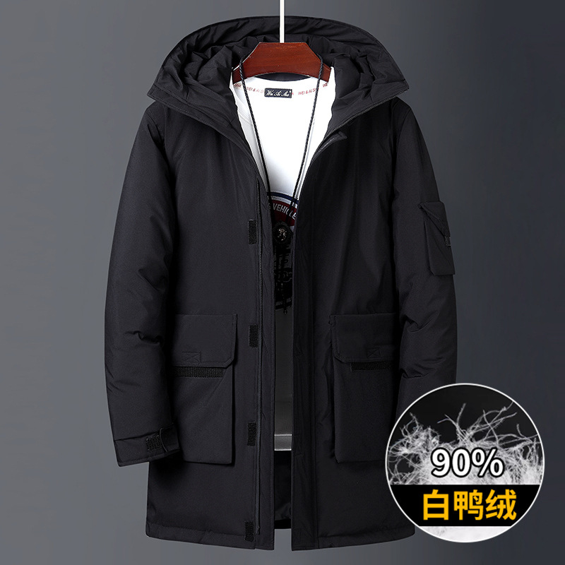 Abajo chaqueta de los hombres de media longitud estilo coreano pato blanco abajo con capucha de los hombres abajo chaqueta casual engrosada juventud abajo chaqueta al por mayor