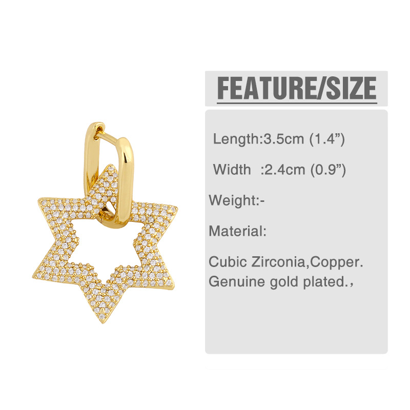 Fashion Popular Jewelry Diamond Pentagram Earrings Hip-hop Earrings  Wholesale Nihaojewelry display picture 2