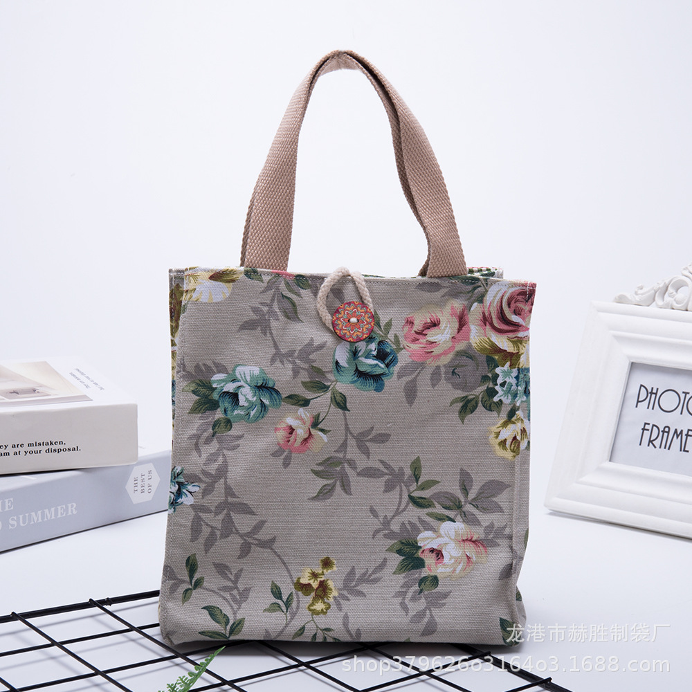 手提帆布便当饭盒打包袋印花带扣全棉礼品购物手提包可爱小巧布包