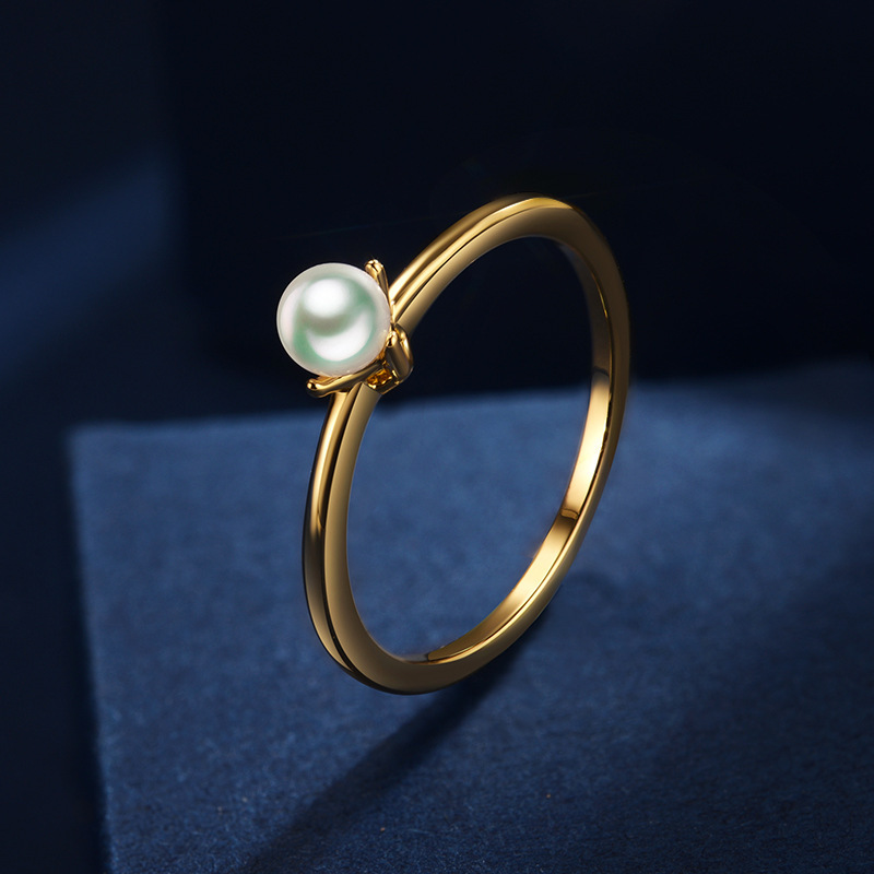 2020 Japanese And Korean Ins Simple Style Plated 14k Golden Smooth Pearl Ring Female All-matching Graceful Casual Ring Little Finger Ring display picture 1