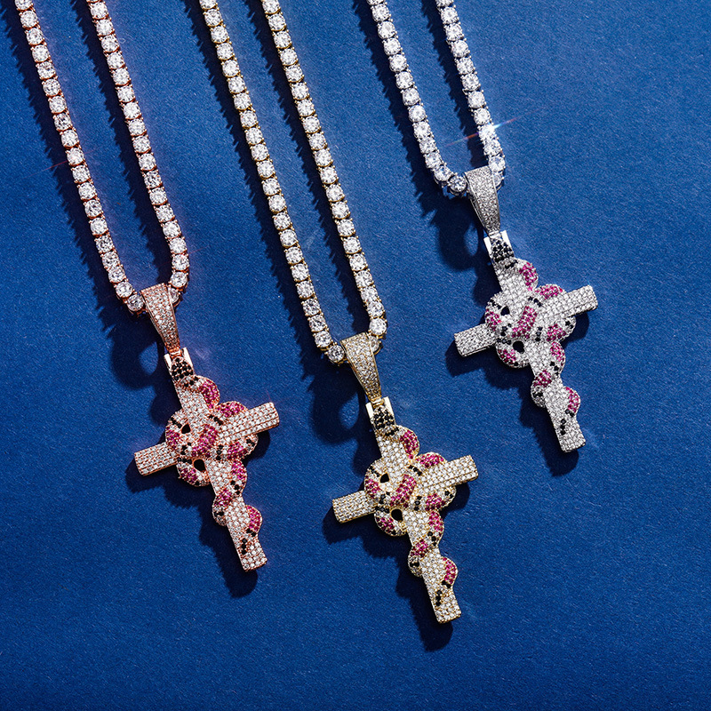 Retro Snake Cross Pendant Necklace