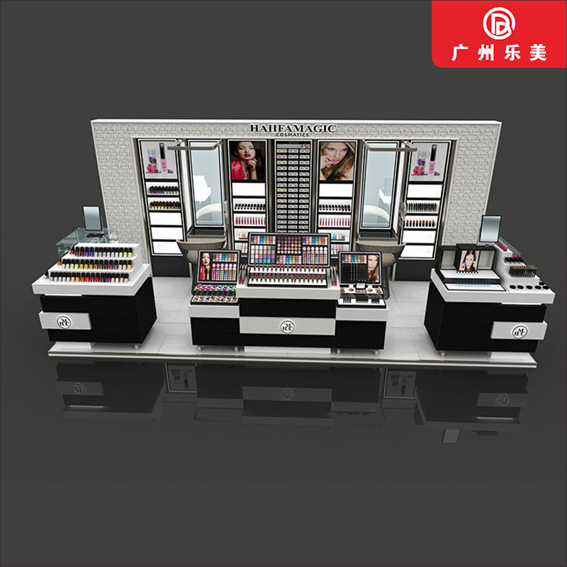 亚克力台面彩妆柜木质烤漆化妆品展示柜时尚中岛柜厂家制作免安装