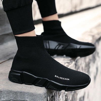 Cross border fast selling pass 2020 leisure time Solid knitting Stretch Boots gym shoes Low Adult Flat heel Large High shoes