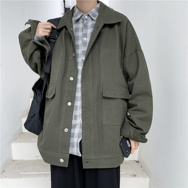 La primavera y el otoño ins retro chaqueta de mezclilla de los hombres de estilo coreano casual marca de moda estudiante versátil suelta BF chaqueta de ropa de trabajo