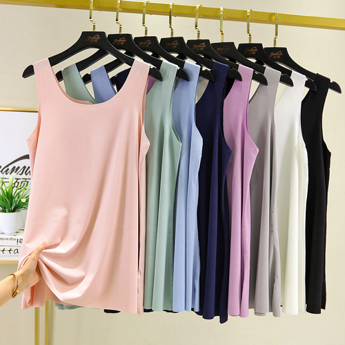 夏季新款冰丝圆领背心无缝拼接无袖打底衫韩版宽松A字打底小背心