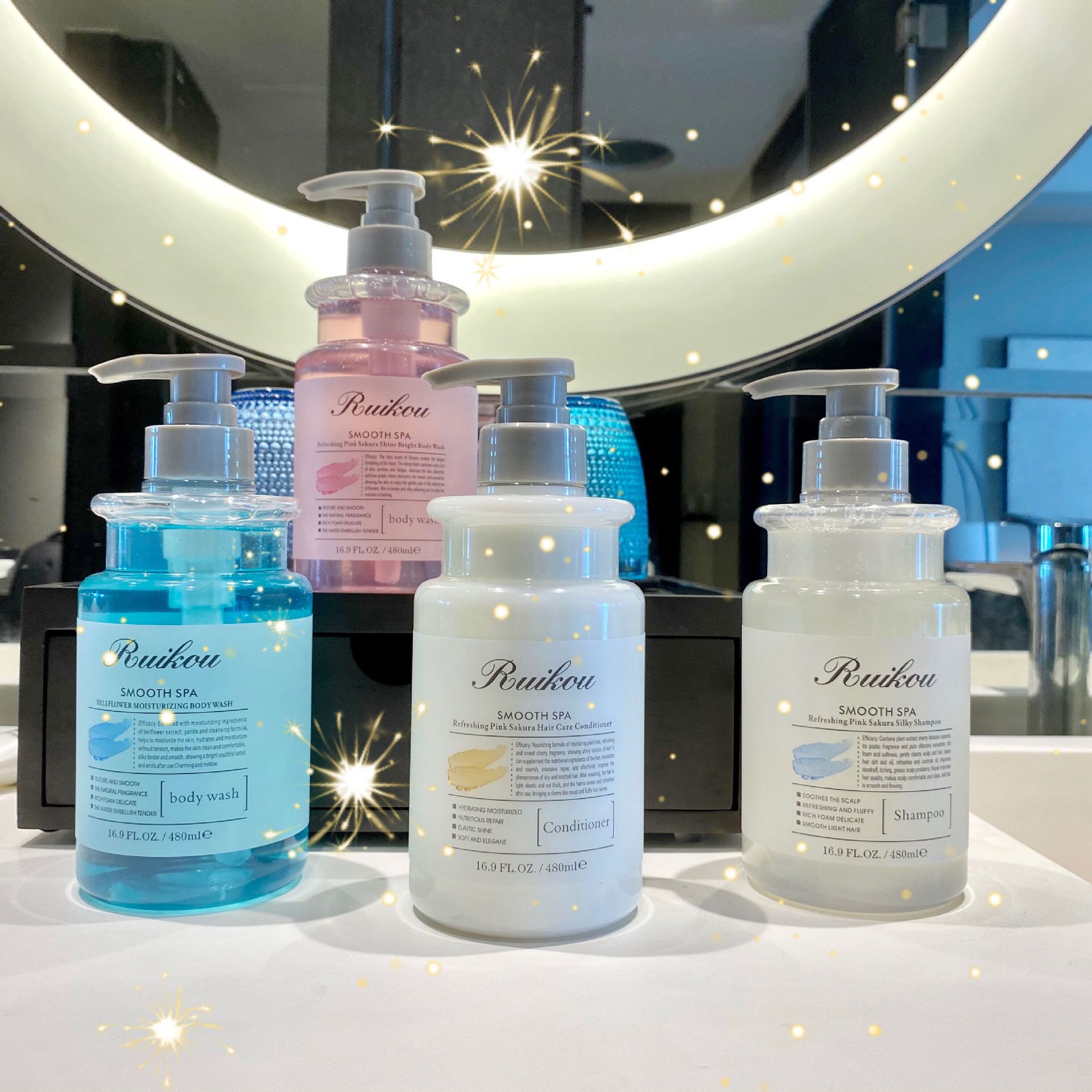 锐蔻氨基酸无硅油洗发水护发素沐浴露三件套装香水味持久留香控油|ru