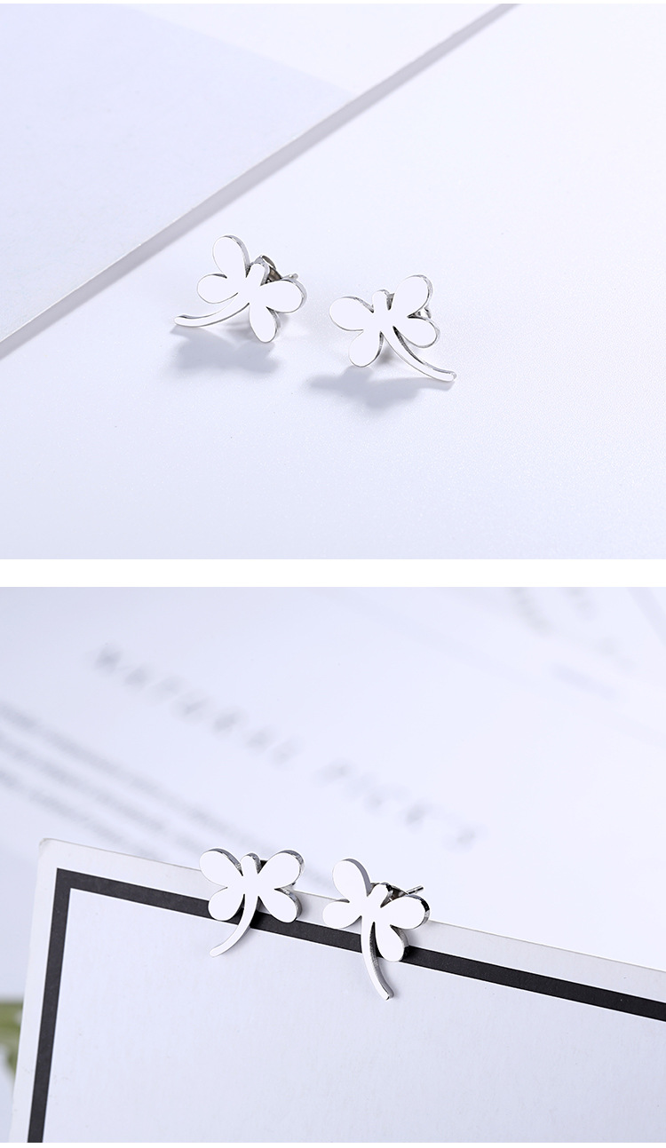 Fashion Simple Stainless Steel Dragonfly Shaped Earrings Wholesale Nihaojewelry display picture 4