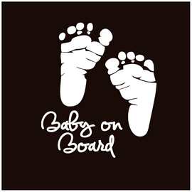 外贸欧美BABY ON BOARD宝宝脚印车贴纸汽车安全反光警示宝宝图片