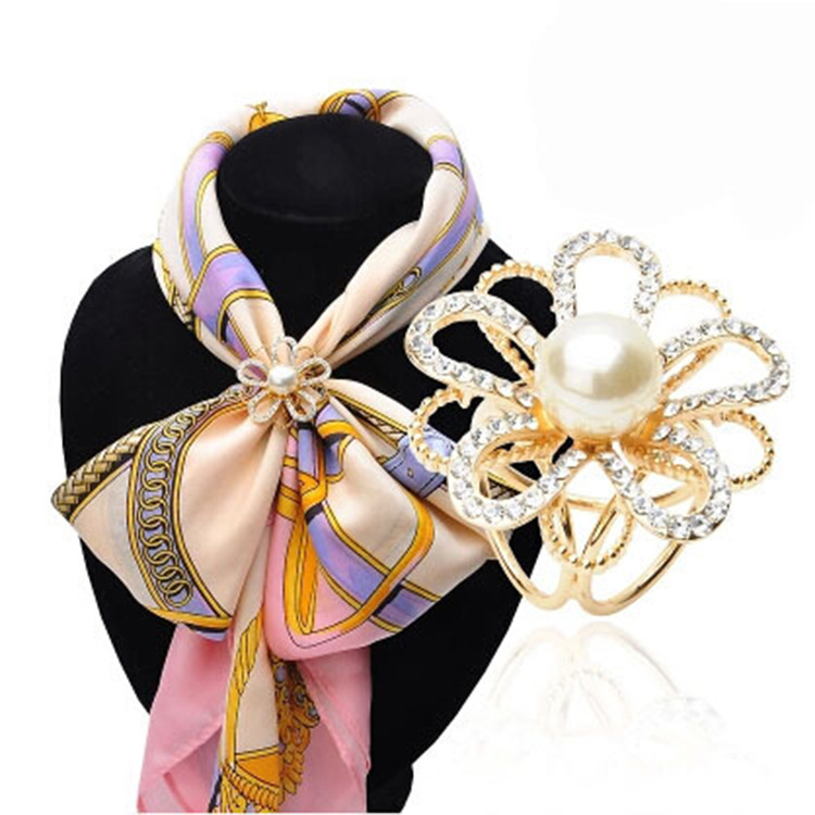 Pearl flower scarf buckle rhinestone sca...