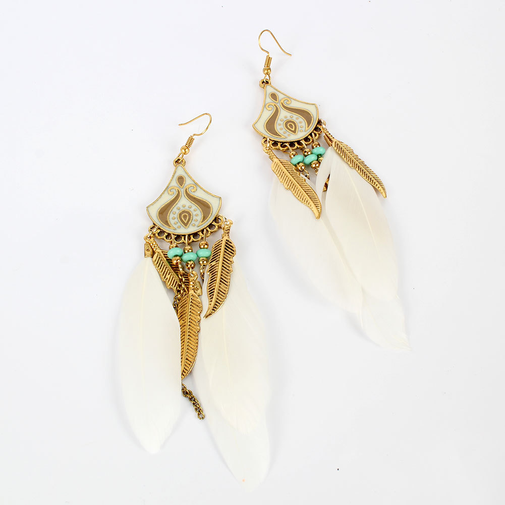 Bohemian Creative Feather Earrings Rice Bead Earrings Water Drop Tassel Ear Jewelry Wholesale Nihaojewelry display picture 4