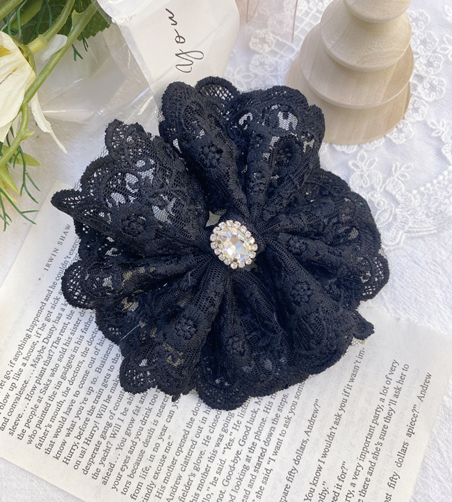 Japan And South Korea Lace Rhinestone Big Bow Hairpin Fashion Hairpin Word Spring Clip Wholesale Nihaojewelry display picture 3