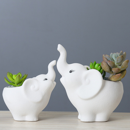 Simple white creative succulents animal elephant flower pot supply Amazon zakka combination ceramic flower pot