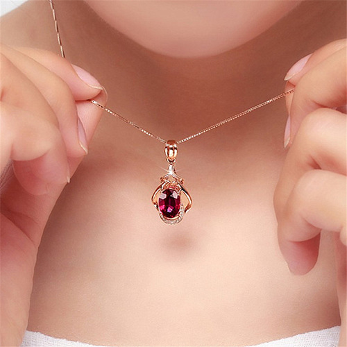 Korean version pigeon blood ruby ​​tourmaline pendant colored gemstone pendant necklace for women 18K plated inlaid ruby ​​drop pendant