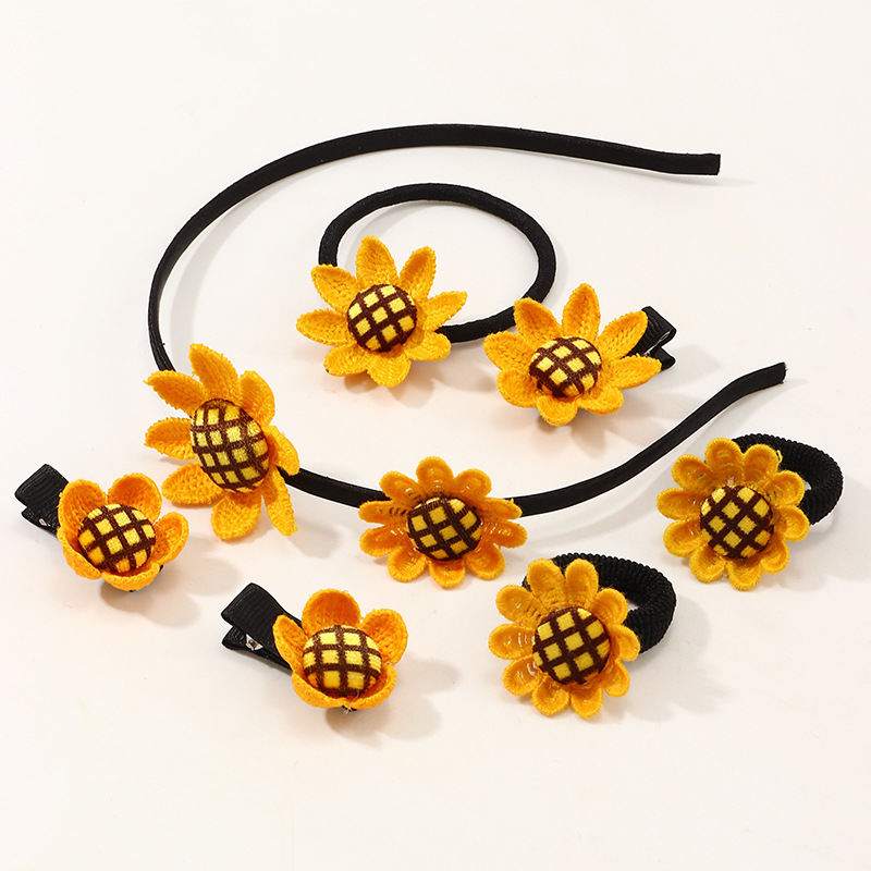 Korean Plaid Children's Baby Cute Flower Rubber Band Duckbill Clip  Set display picture 5