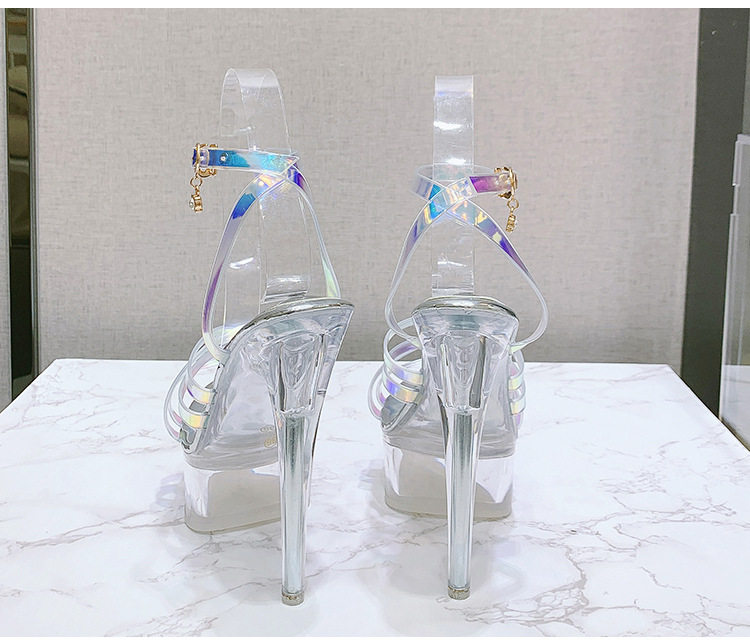 Giày sandal nữ gót nhọn trong suốt pha lê quai chéo mùa hè — Màu bạc, Màu vàng sâm panh chi tiết 26