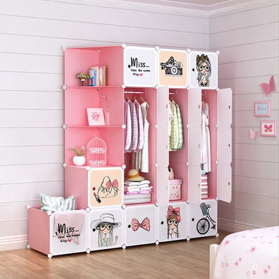 简易衣柜儿童卡通型衣柜塑料家用组合宝宝收纳柜子简约现代