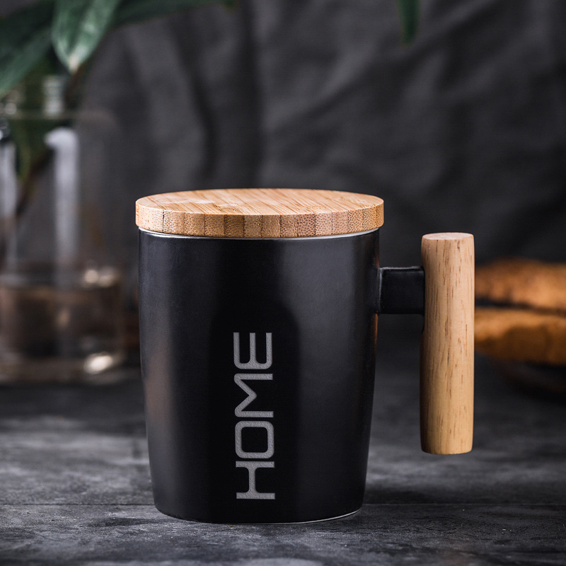 Mango de madera taza de cerámica taza de café taza de taza de agua taza de oficina caja de regalo LOGO grabado