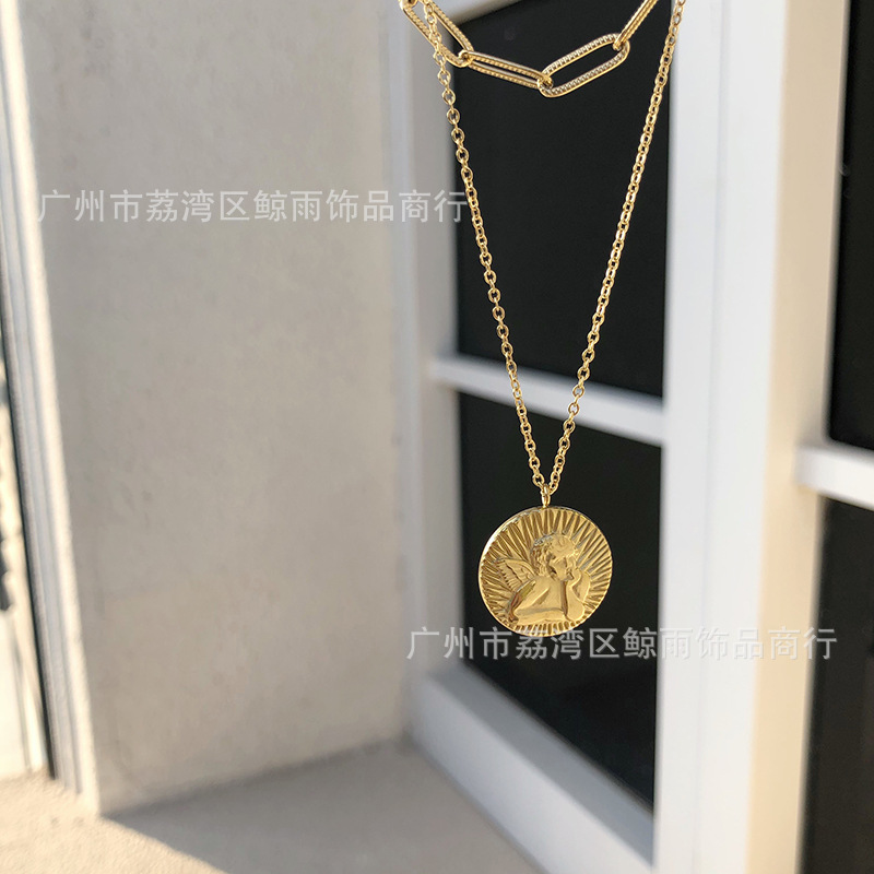12g Weight Vacuum Plating Gold Plating Process 18K Gold Plated Plating Material 304 Stainless Steel Pendant Material Necklace Classification 304 Stainless Steel Chain Material 304 Stainless Steel Material Angel Pattern Women'S Gender Fashion Style Gold Color Wholesale Jewelry Fashion Angel 304 Stainless Steel 18K Gold Plated Necklace 10