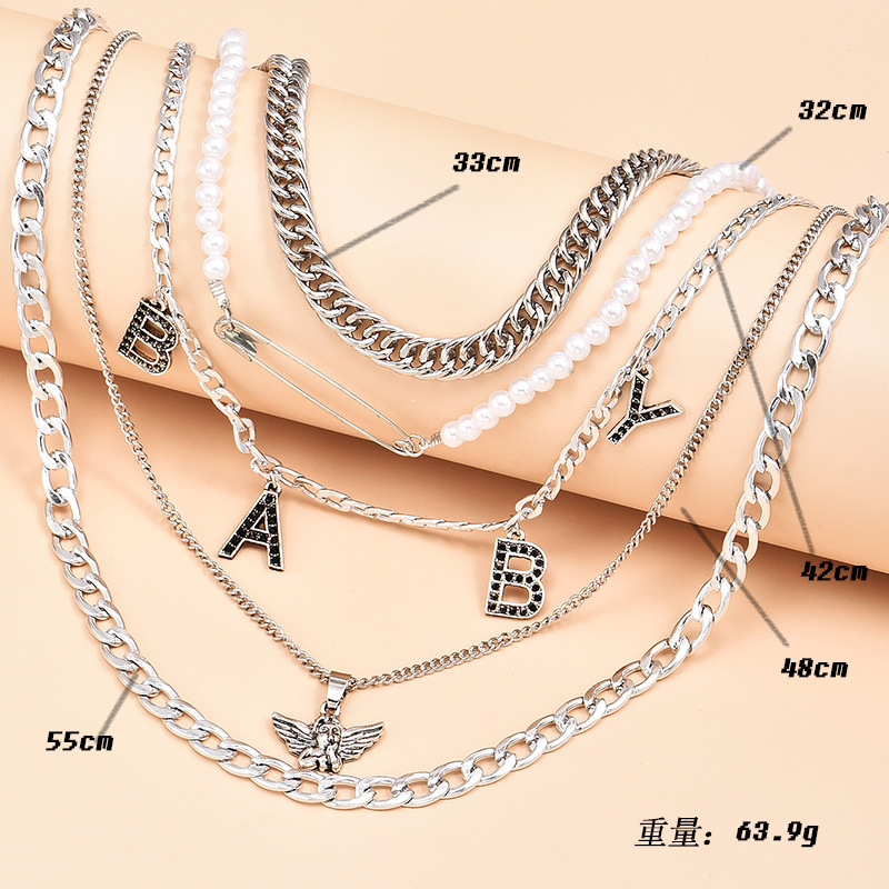 Fashion Angel Pearl Pin Multi-layer Chain Women's Necklace display picture 5
