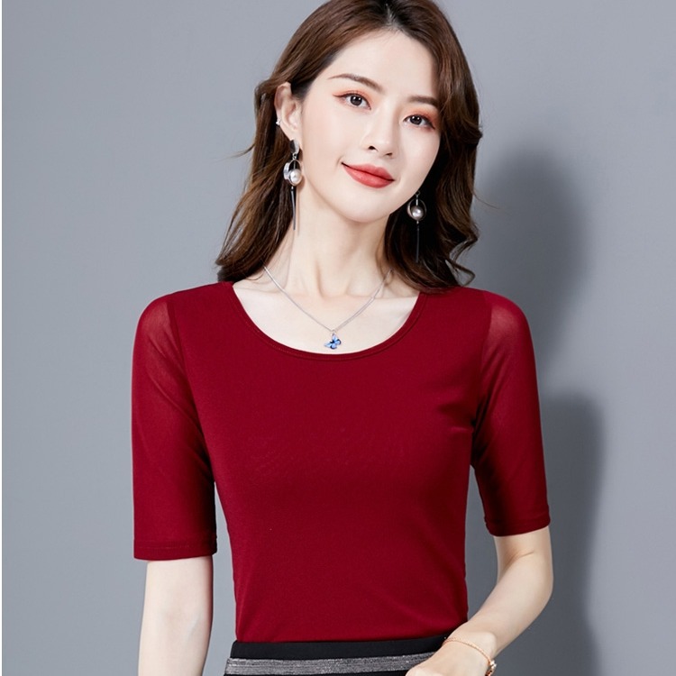 2022 Spring & Fall New Style Mid-Sleeve T-Shirt for Women, Slimming Look, Five-Quarter Sleeves, Inner Layering Shirt, Top That Can Be Worn Outside, K-Style