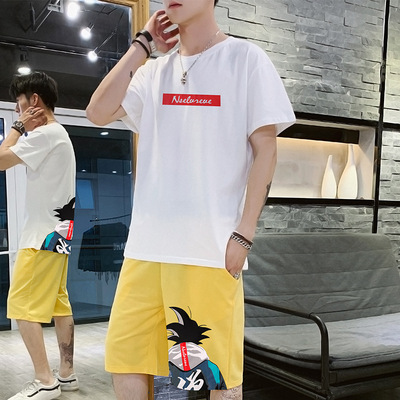 t恤男裝短袖2020夏季新款壹套搭配帥氣潮流潮牌寬松半袖T恤兩件套