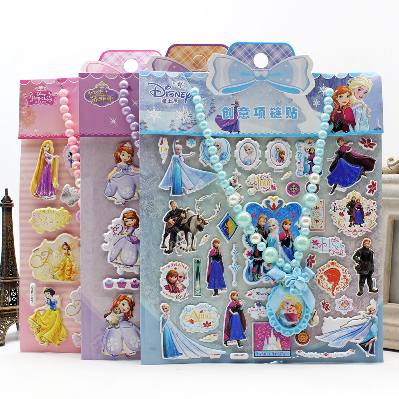 儿童项链泡泡贴纸套装芙蓉皮贴画卡通公主女孩生日礼品幼儿园奖励