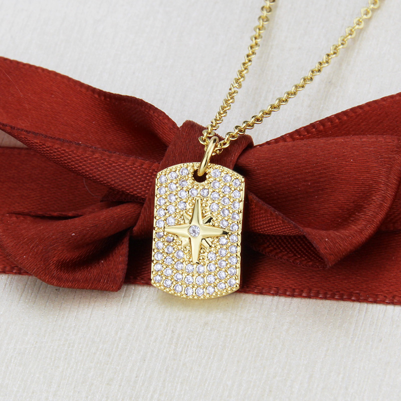 Square Full Diamond Snowflake Glossy Snowflake Tag Copper Pendant Necklace display picture 3