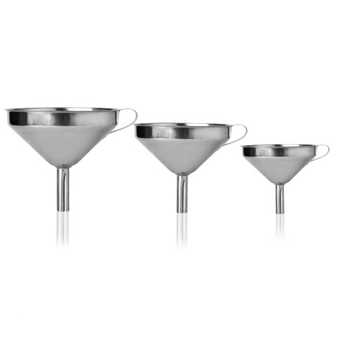 Kitchen tools stainless steel funnel thickened household oil drain and wine drain with filter large, medium and small soup drain set