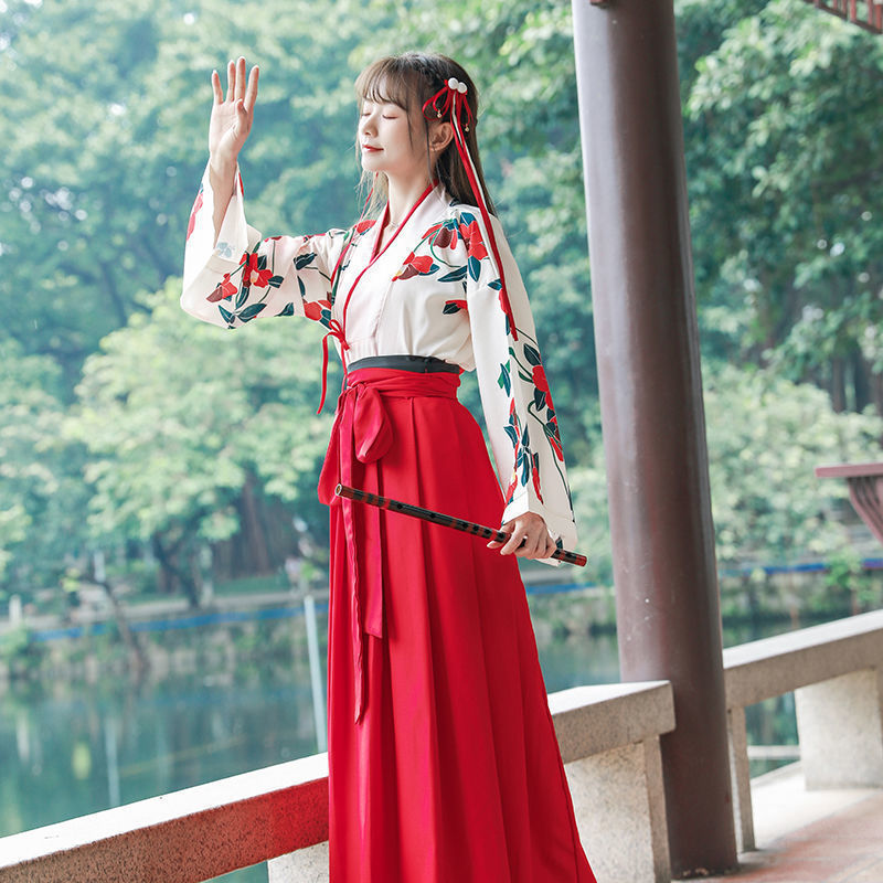 Hanfu student element Half skirt Fairy skirt Elegant Poppy east Retro suit