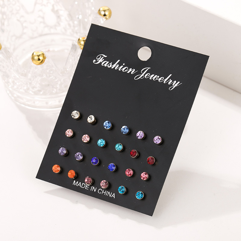 Fashion Stud Earrings Fashion Size Pearl Inlay 12 Pairs Color Diamond Set Earrings Popular Wholesale Nihaojewelry display picture 4