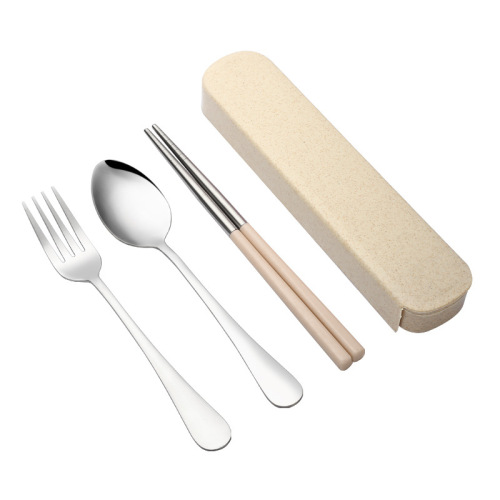 Stainless steel portable tableware set chopsticks spoon set student back-to-school spoon fork chopsticks three-piece set outdoor spoon chopsticks box
