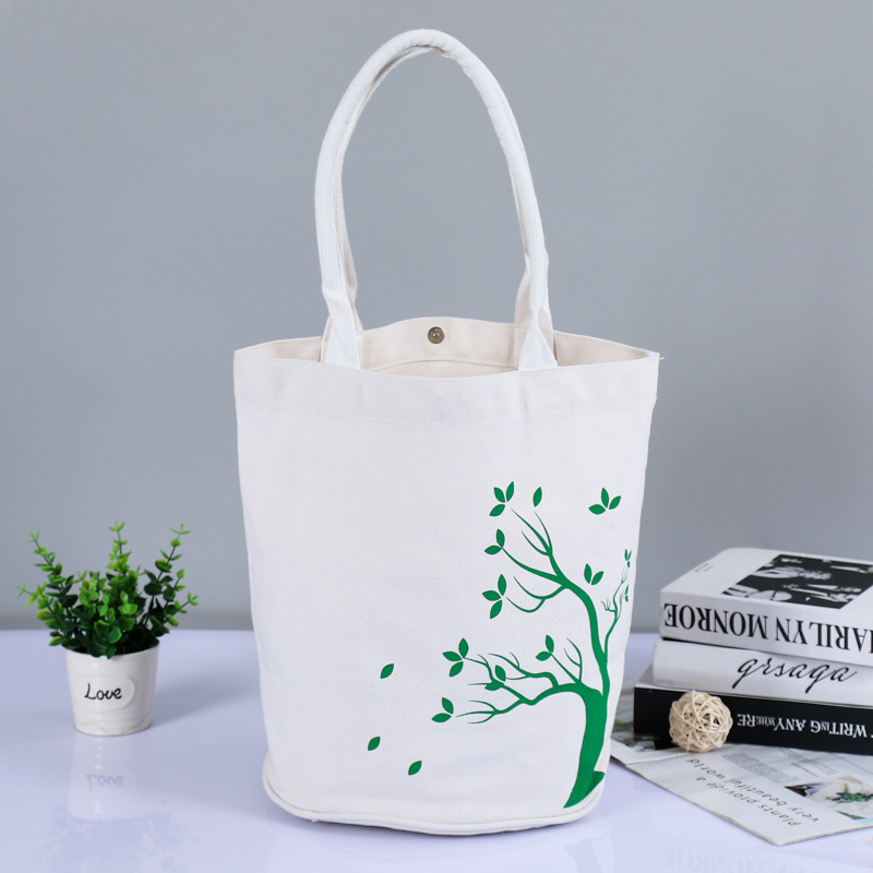 厂家定做绿色彩印购物帆布袋 纽扣棉布手提单肩布袋帆布包印LOGO