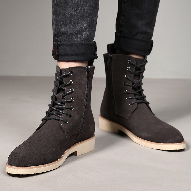 Men's ankle boots and fleece warm lace-up boots_voghion.com