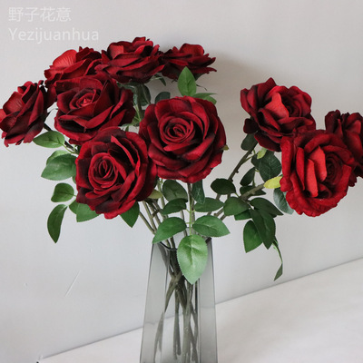 Single head Flannel rose Autumn Retro Home Furnishing wedding decorate rose Artificial Flower wholesale